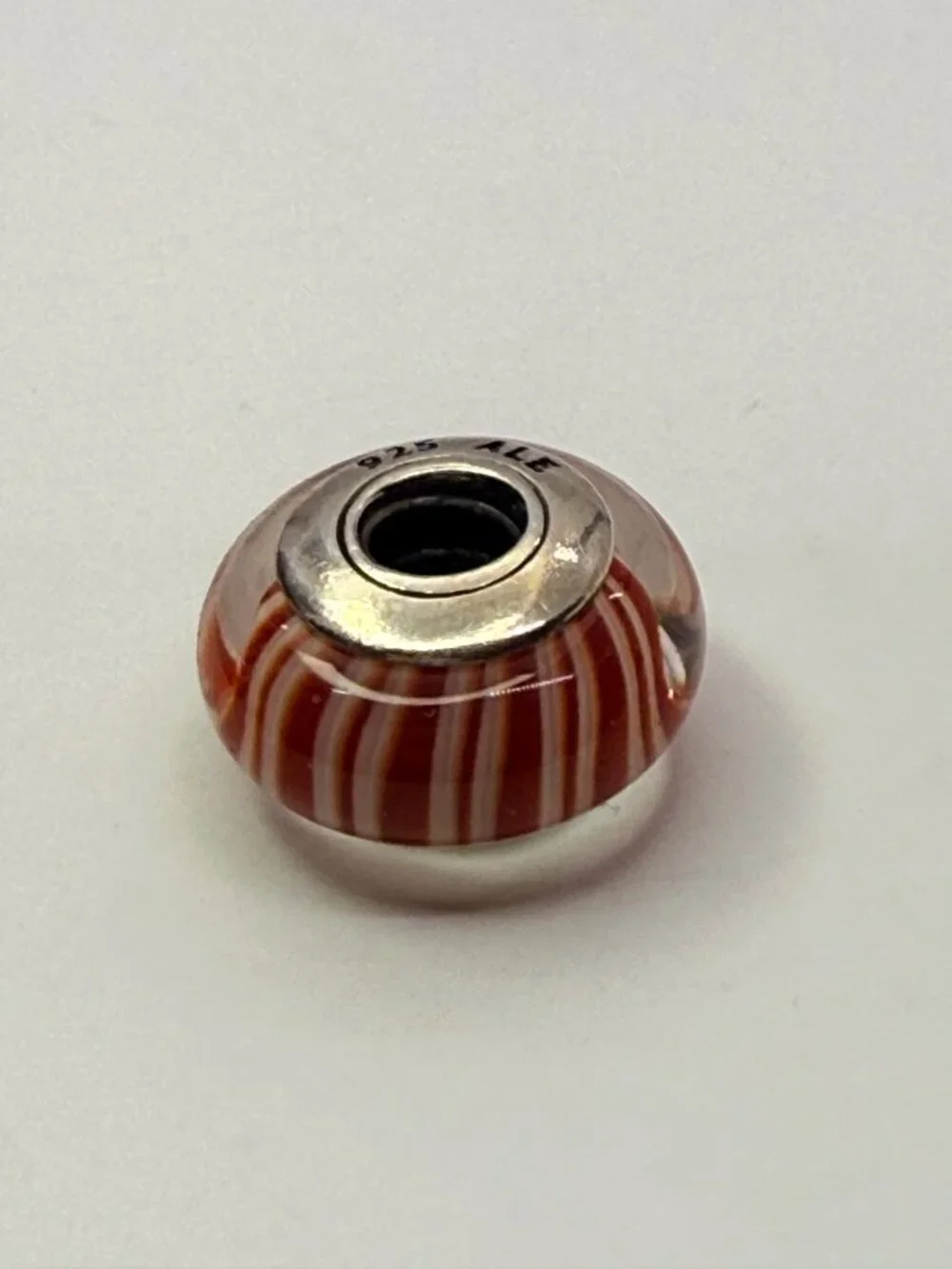 Pandora Sterling Silver Red & White Striped Murano Glass Charm